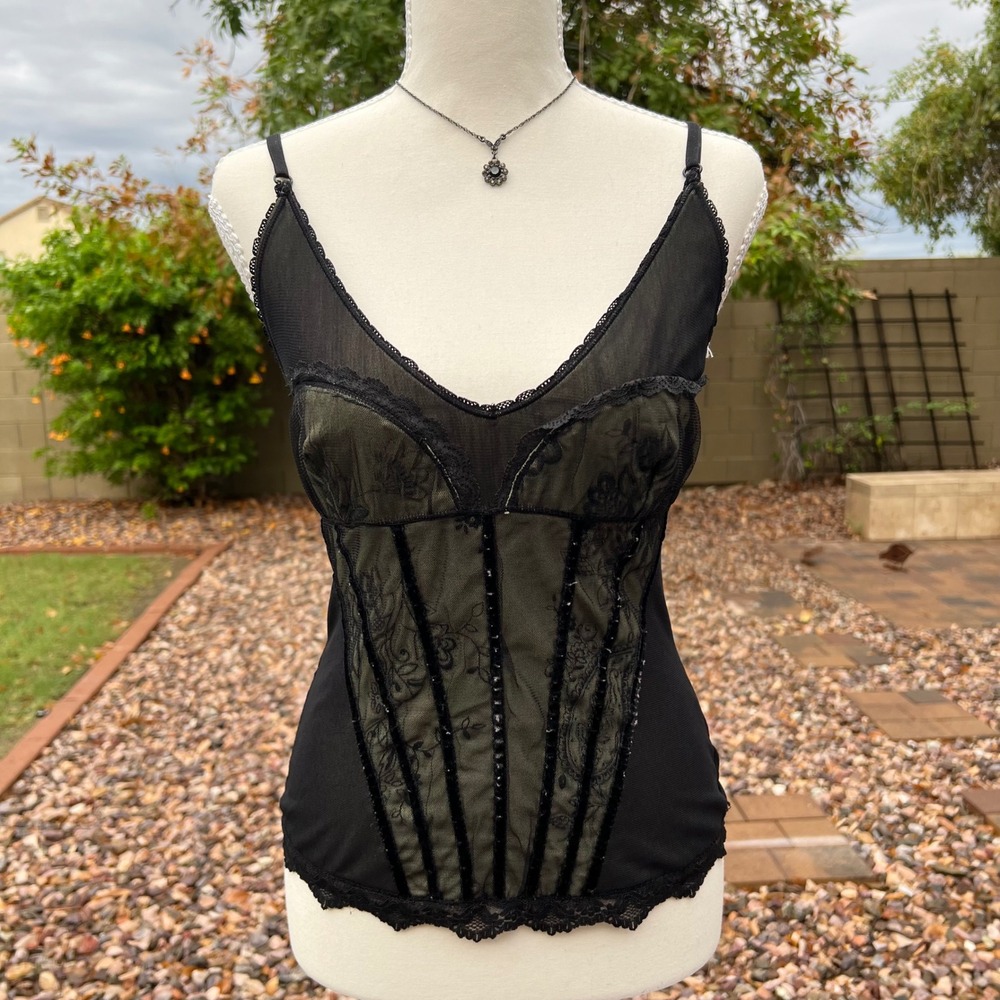 y2k whimsygoth black and green corset tank top